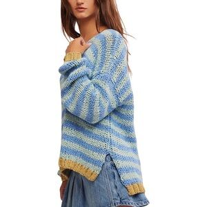 Free People NWOT Blue and Tan Striped Sweater